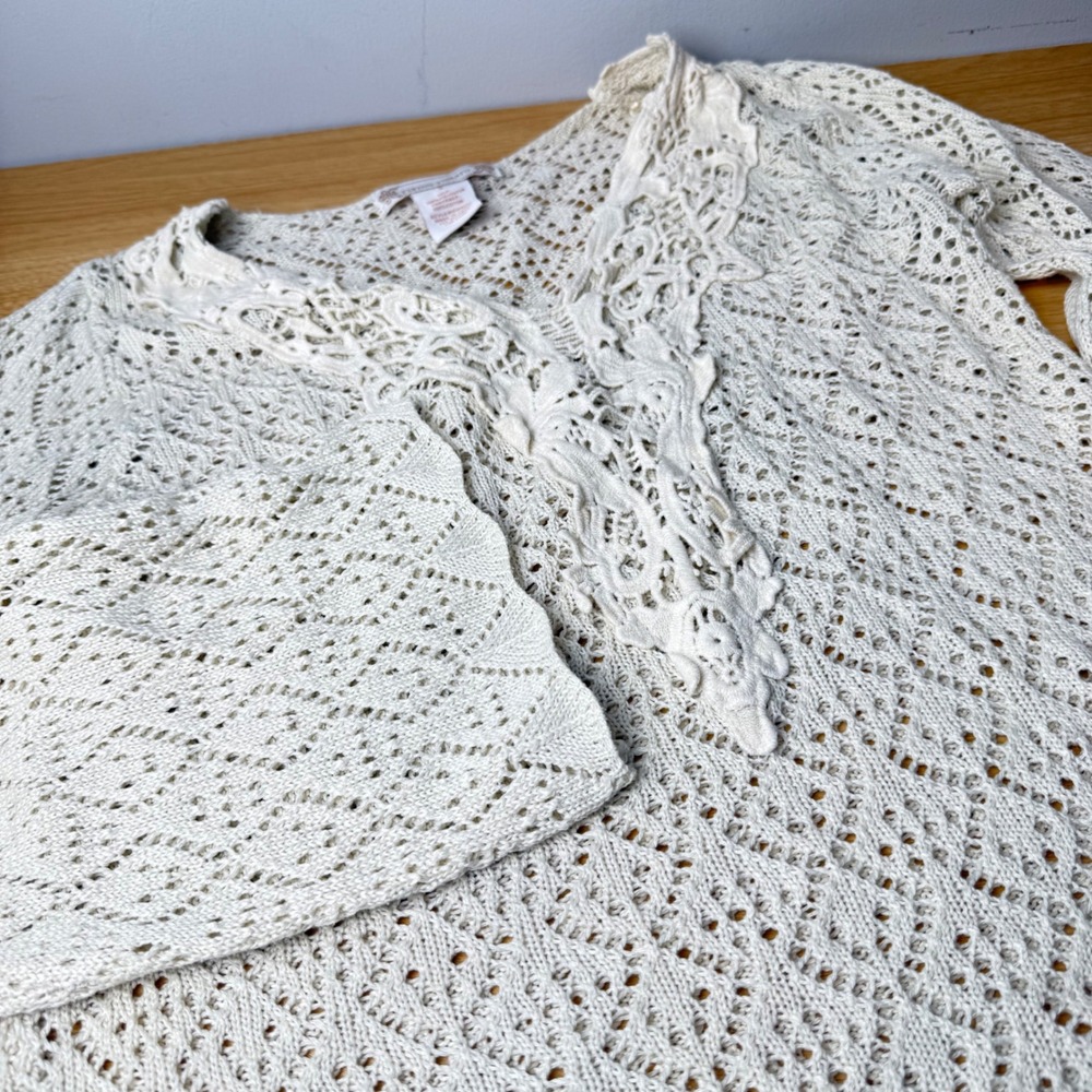 Wpmens Crochet Knit Sweater S Cream Bell Sleeve Boho Festival Fairy 70s Style